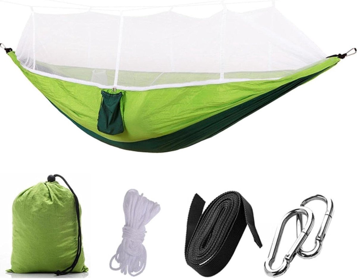 Draagbare Hangmat - Kampeer Bed - Outdoor Ontspanning - Met Muskietennet - 260 x 130 cm - Geel