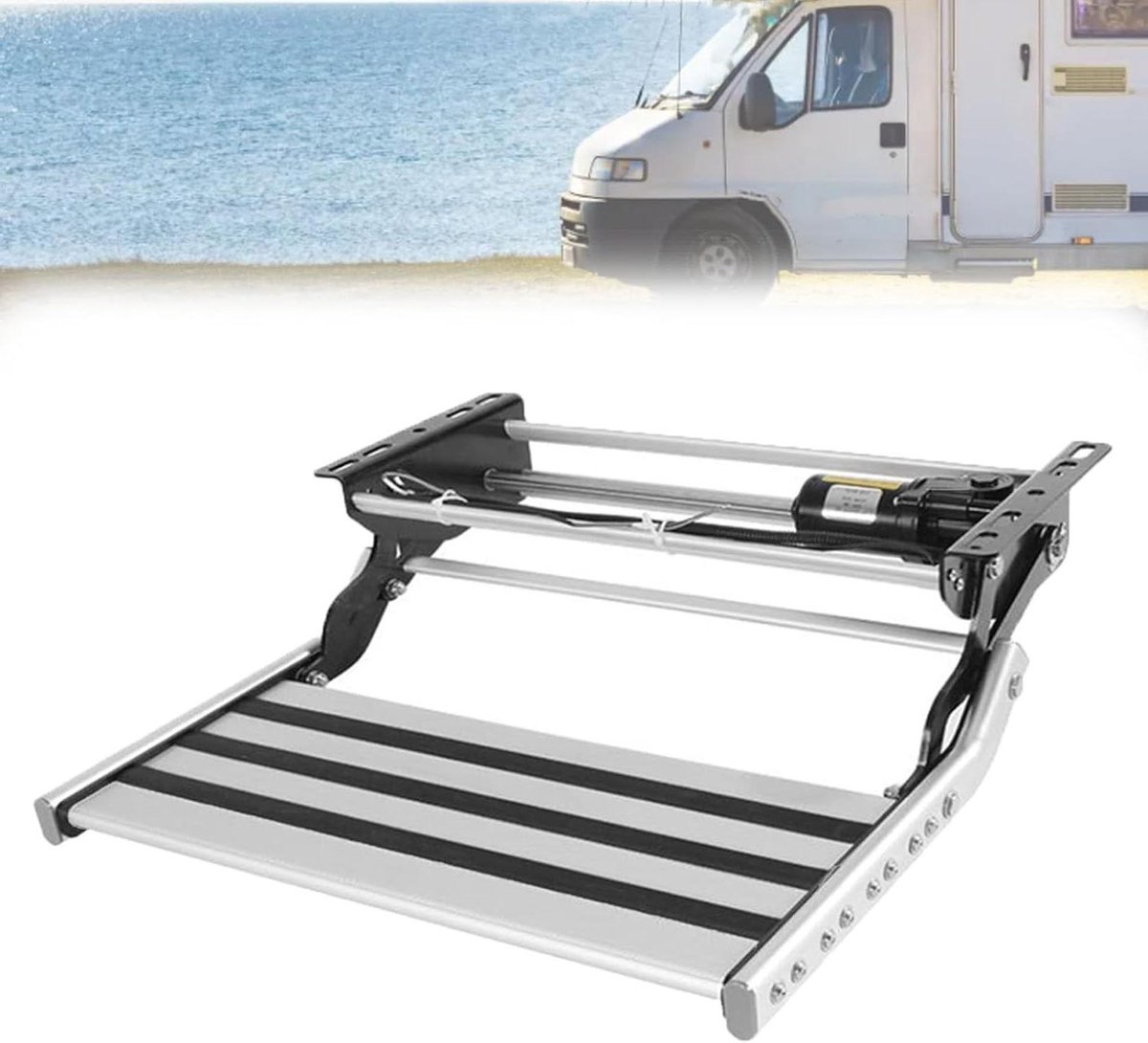 Intrekbare Camper Treden - Opvouwbare Aluminium Opstap - Veilig Instappen - Met LED Verlichting - 48.4 x 57 cm - Zilver