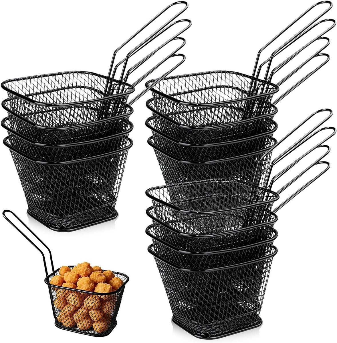 Frietmandjes Set - Serveermandjes Keuken - Snacks Serveren - Voedselveilig Staal - 12 Stuks - Zwart