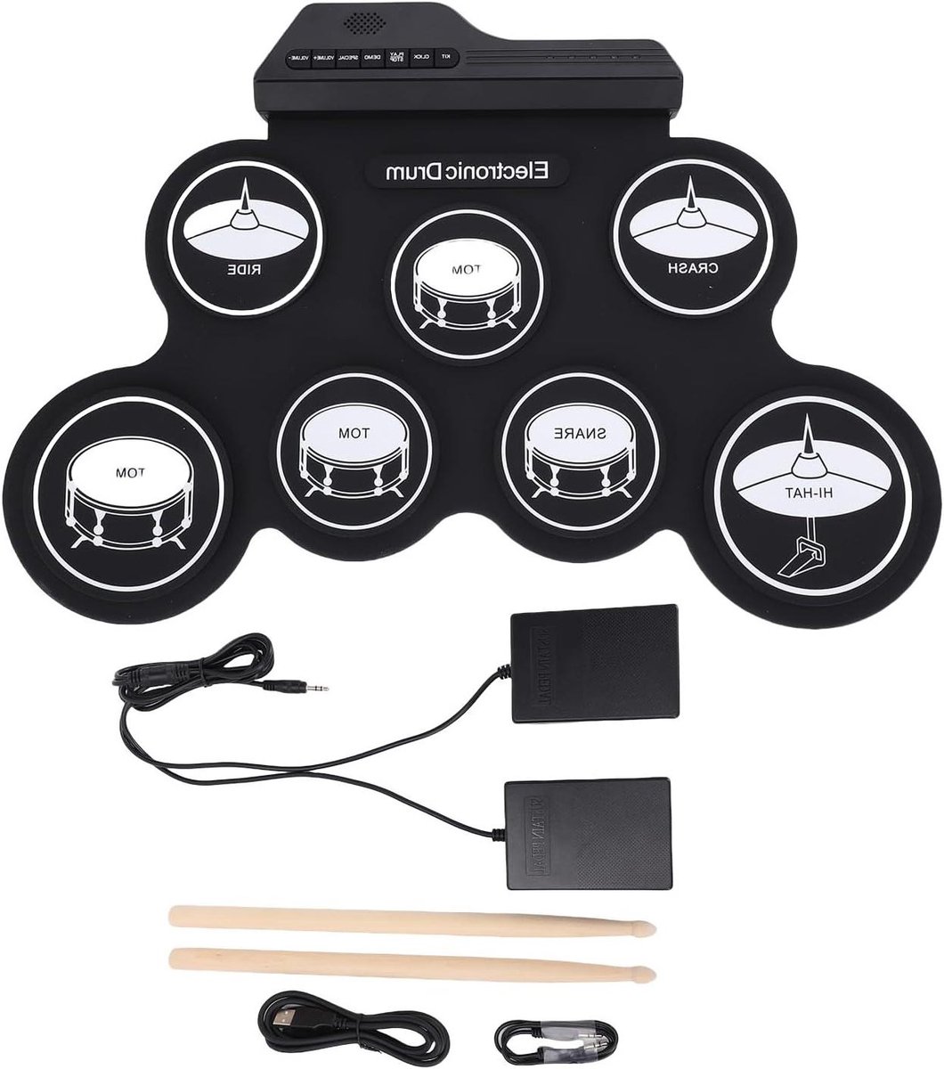 Oprolbaar Drumstel - Elektronische Pads - Muziek Maken - Ingebouwde Luidspreker - 7 Drumpads - Zwart