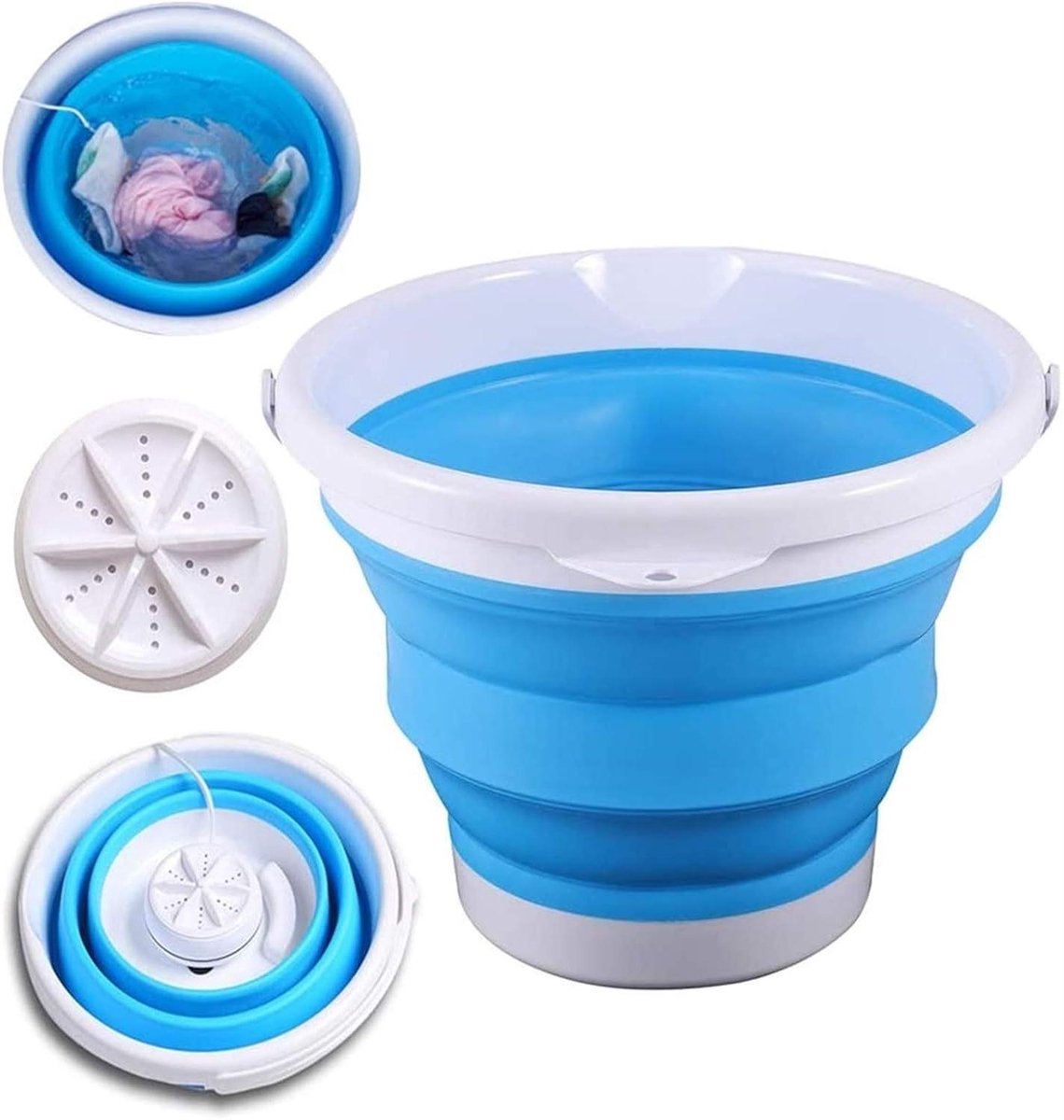 Opvouwbare Mini Wasmachine Compacte Turbine Wasmachine Babykleding Wassen Ultrasone Reiniging 10L Capaciteit Blauw