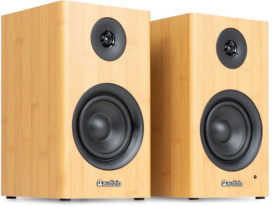 Boekenplank speakers - Audizio BS15 - Actieve speakerset met Bluetooth - HiFi speakers - 60W - Bamboe