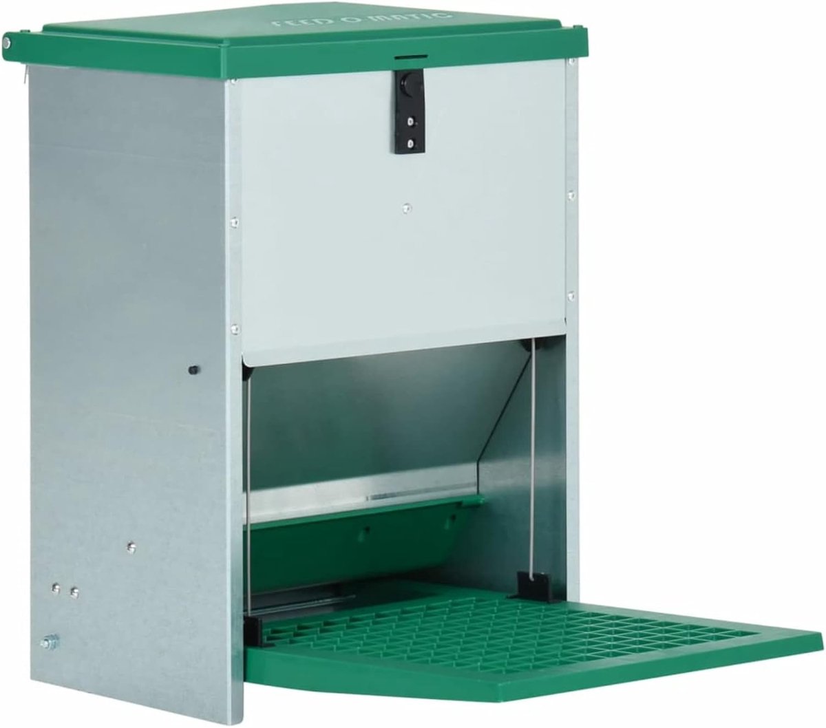 Voederautomaat Gevogelte - Voerdispenser Pedaal - Voer Beschermen - Robuust Verzinkt Staal - 12 kg Capaciteit - Groen