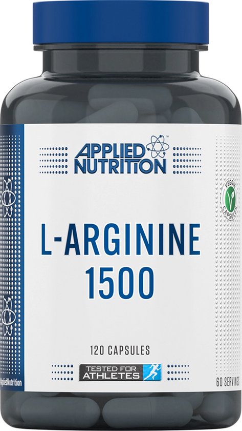 Applied Nutrition L-Arginine 1500 capsules, 120 stuks, getest voor atleten, met blauwe dop.