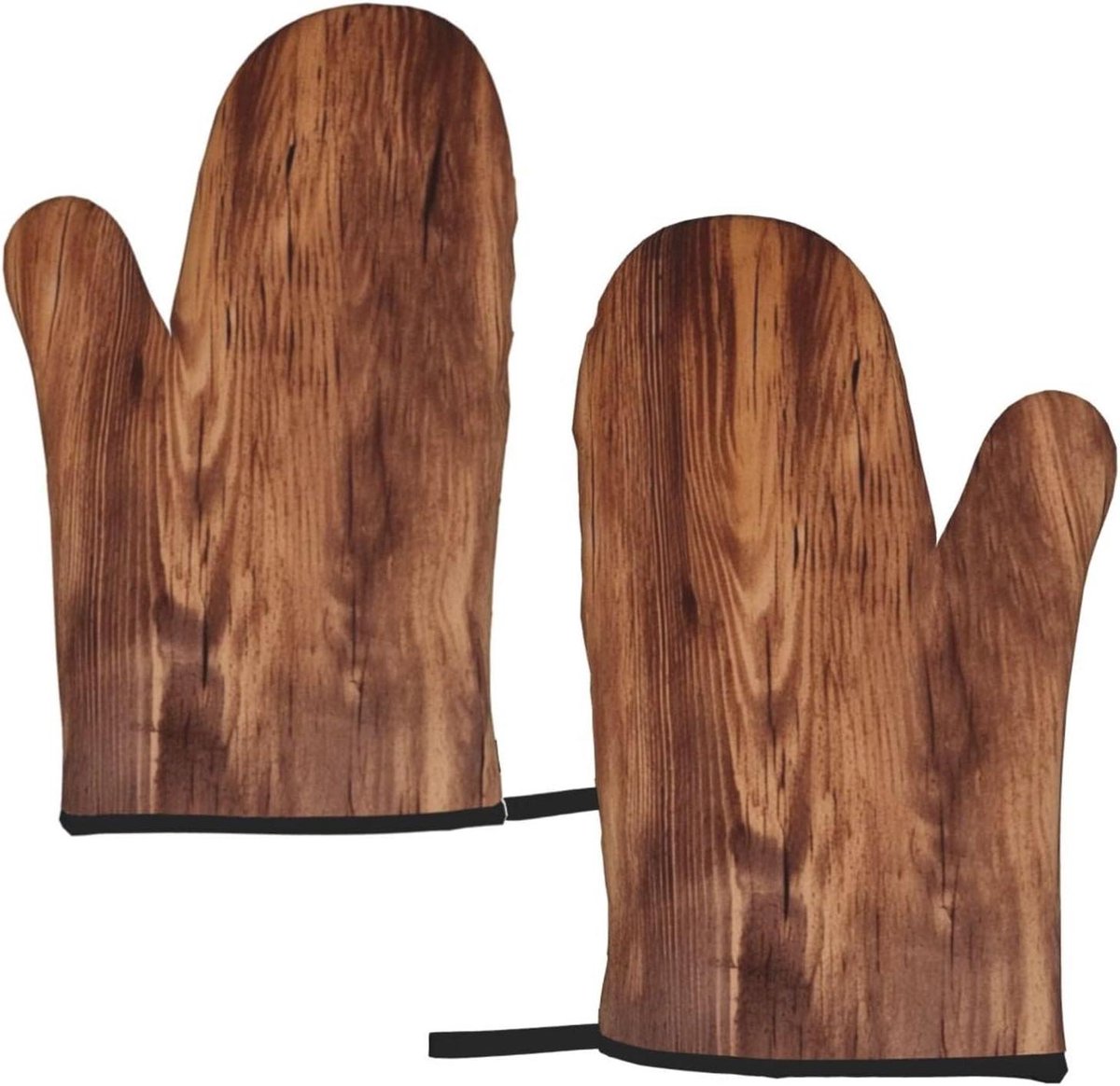 Ovenwanten set - Keukenhandschoenen - Koken en bakken - Antislip design - 27 x 17 cm - Bruine houtnerf