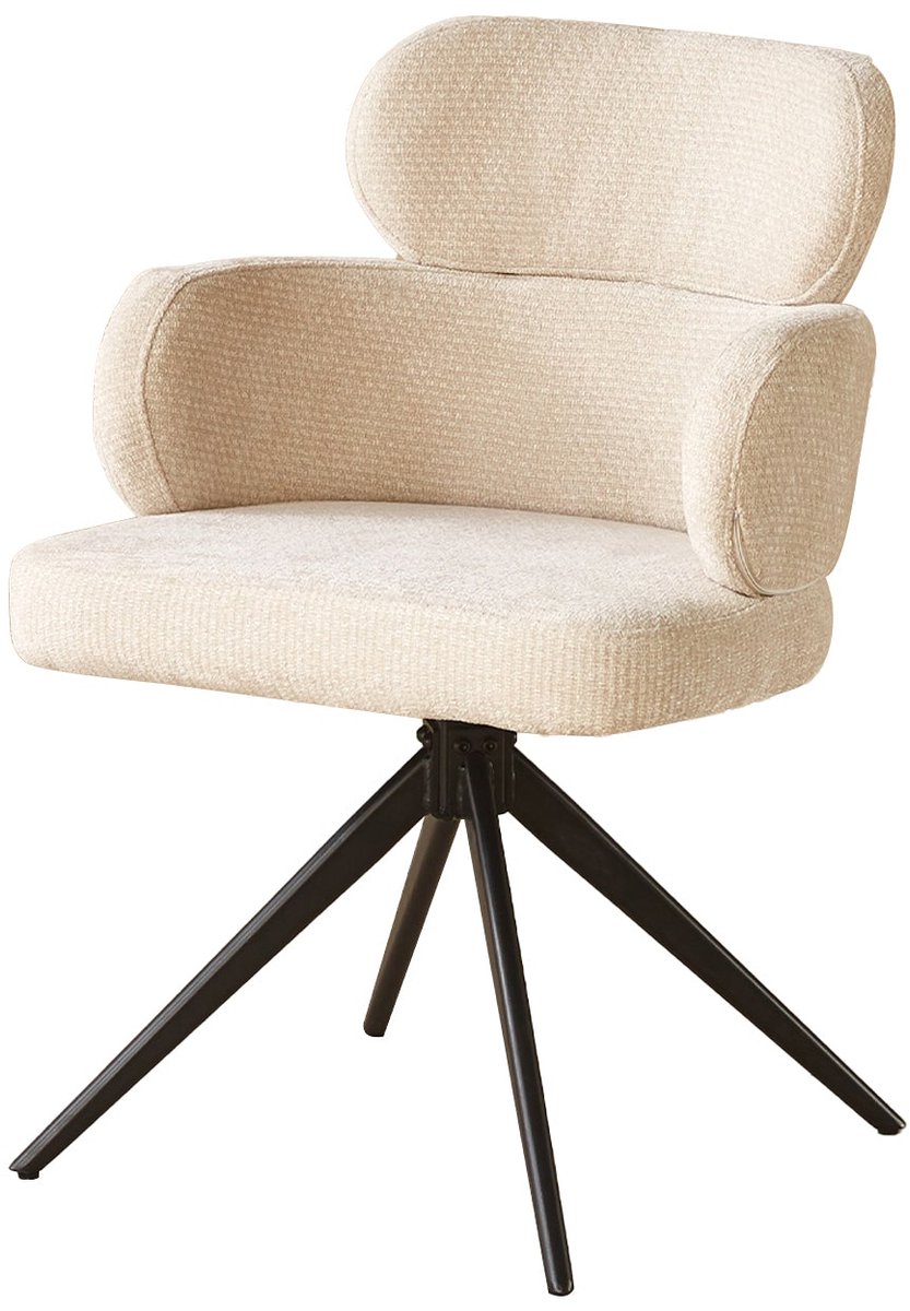 Eetkamerstoel draaibaar Elinor beige chenille eetstoel draaibare stoel zetel