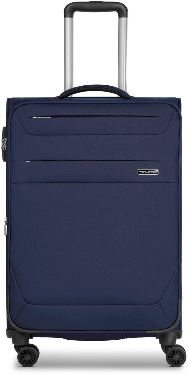 Worldpack Chicago 4 wielen Trolley M 67 cm met uitbreidingsplooi - Zachte bagage - TSA slot - dark-blue