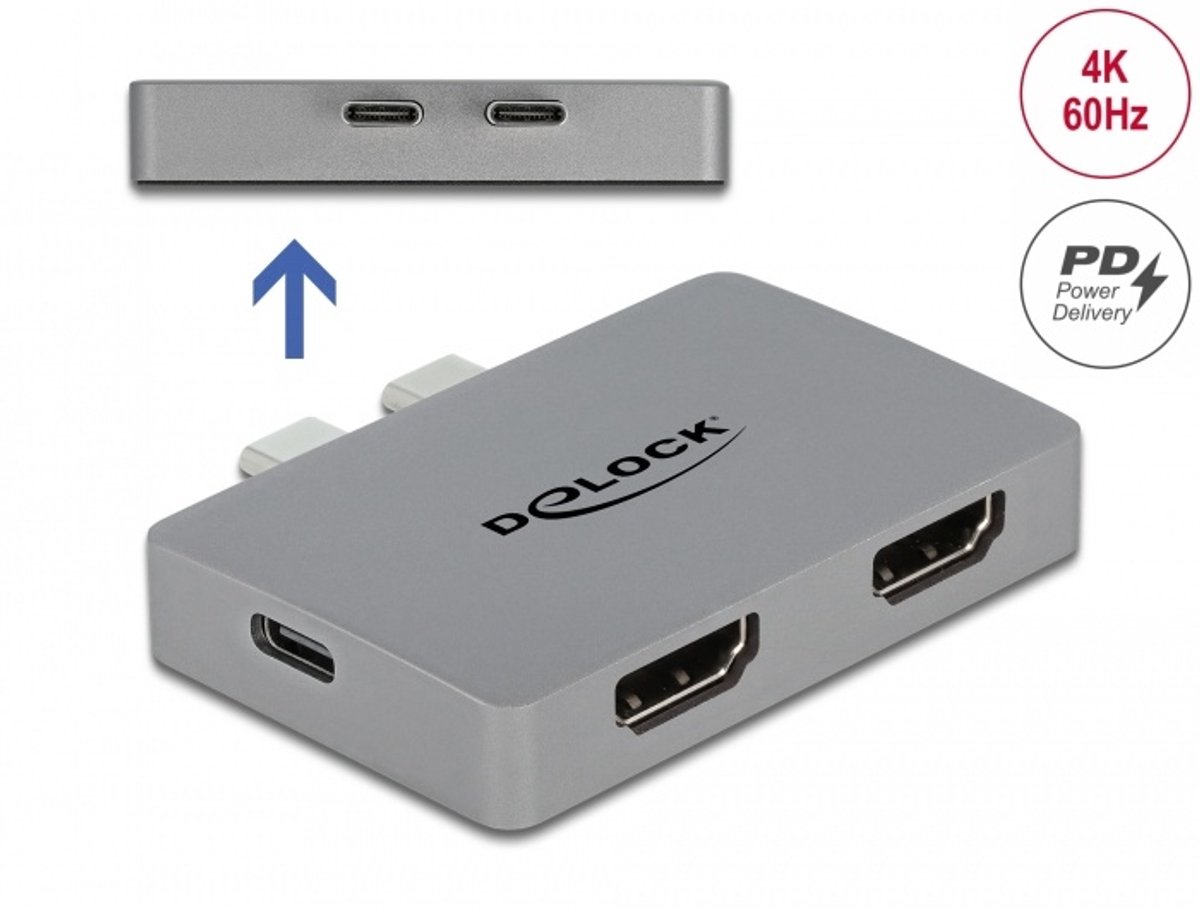 Dual HDMI -adapter met 4K 60 Hz en PD 3.0 voor MacBook