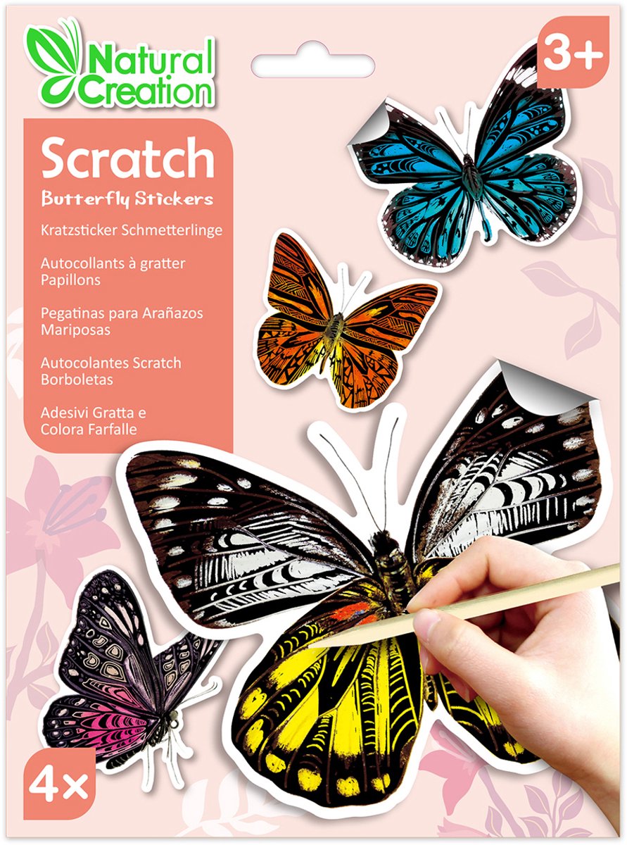 AVENIR Scratch Art Stickers - Vlinders - 4 Stuks - 3 Jaar