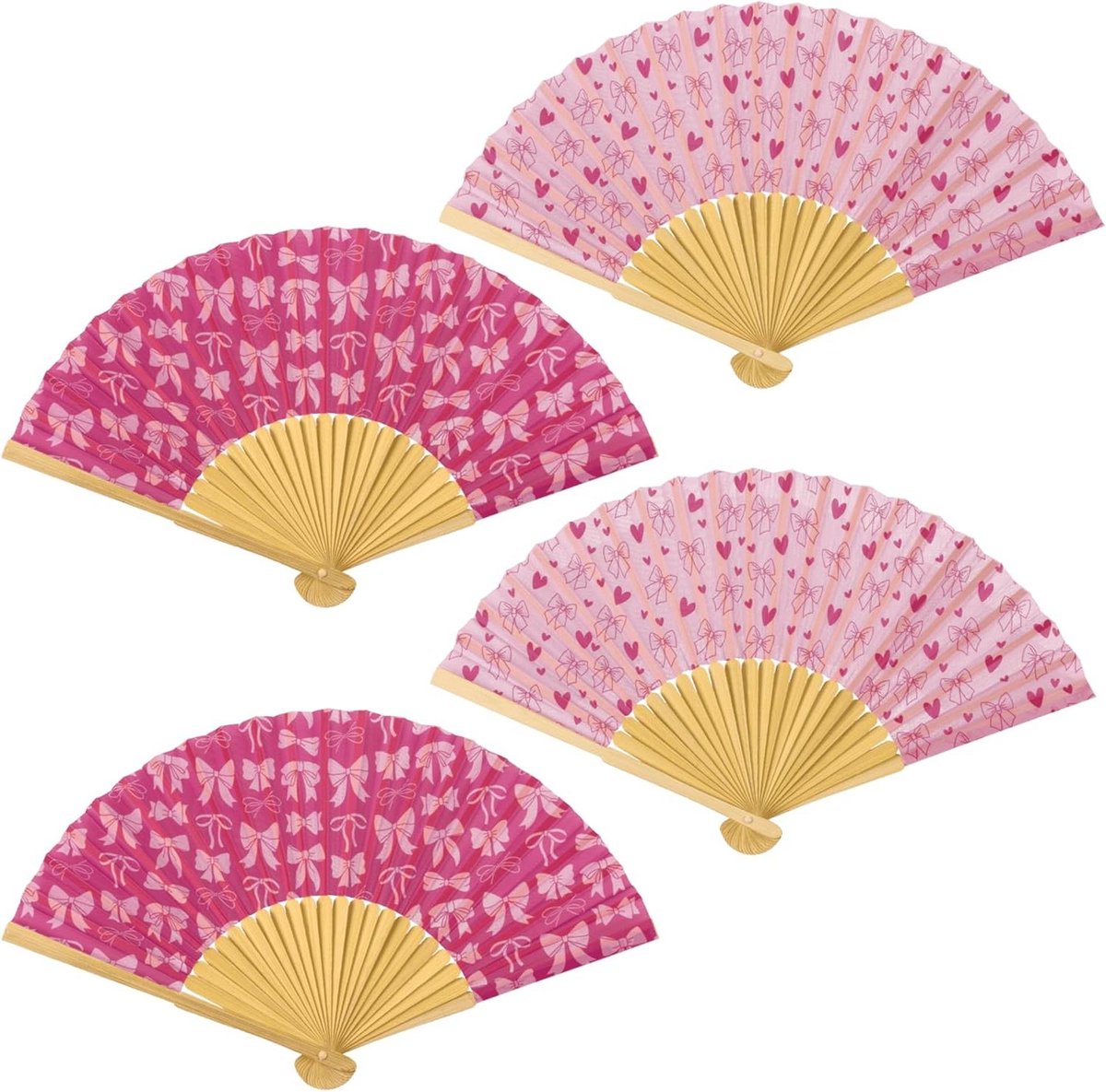 Houten Handwaaiers - Set van 4 - Afkoeling Zomer - Stijlvolle Designs - 21cm - Multicolor
