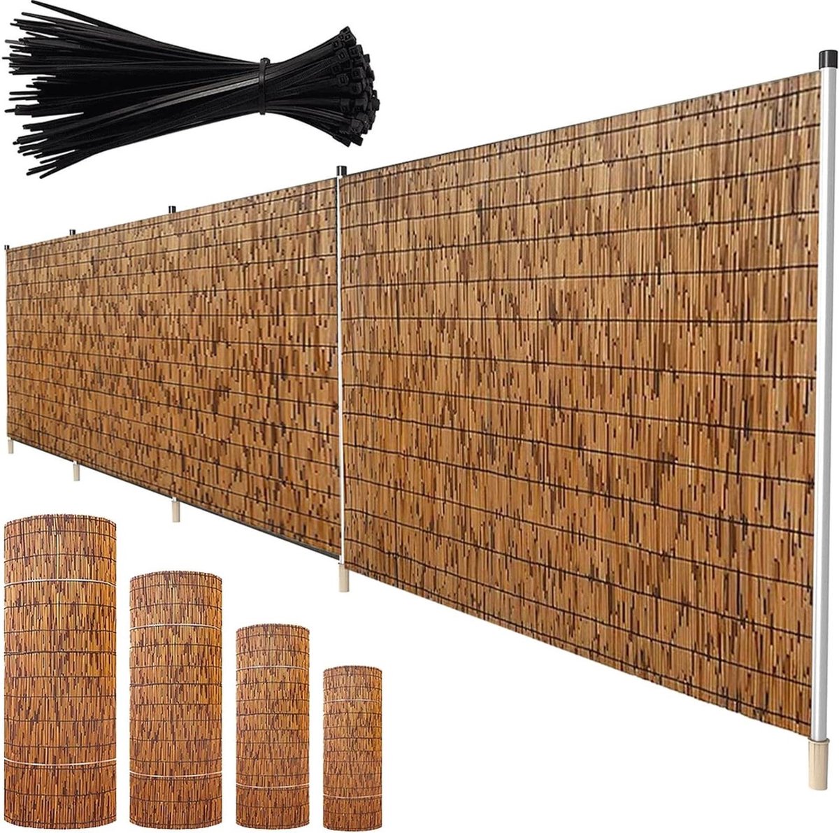 Bamboe Hek - Privacy Scherm - Buiten Tuin - Waterdicht Natuurlijk - 145 x 800 cm - Bruin