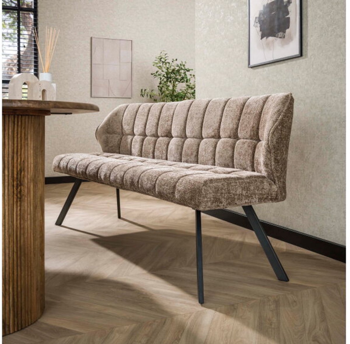 Eetkamerbank Raster - Hoven champagne - 180x58x81 cm
