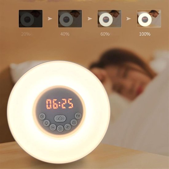 Slimme Wekker - Nachtlamp Digitale Klok - Rustig Wakker Worden - Zonsopkomst Simulatie - Extra Groot Display - Wit — afbeelding 2