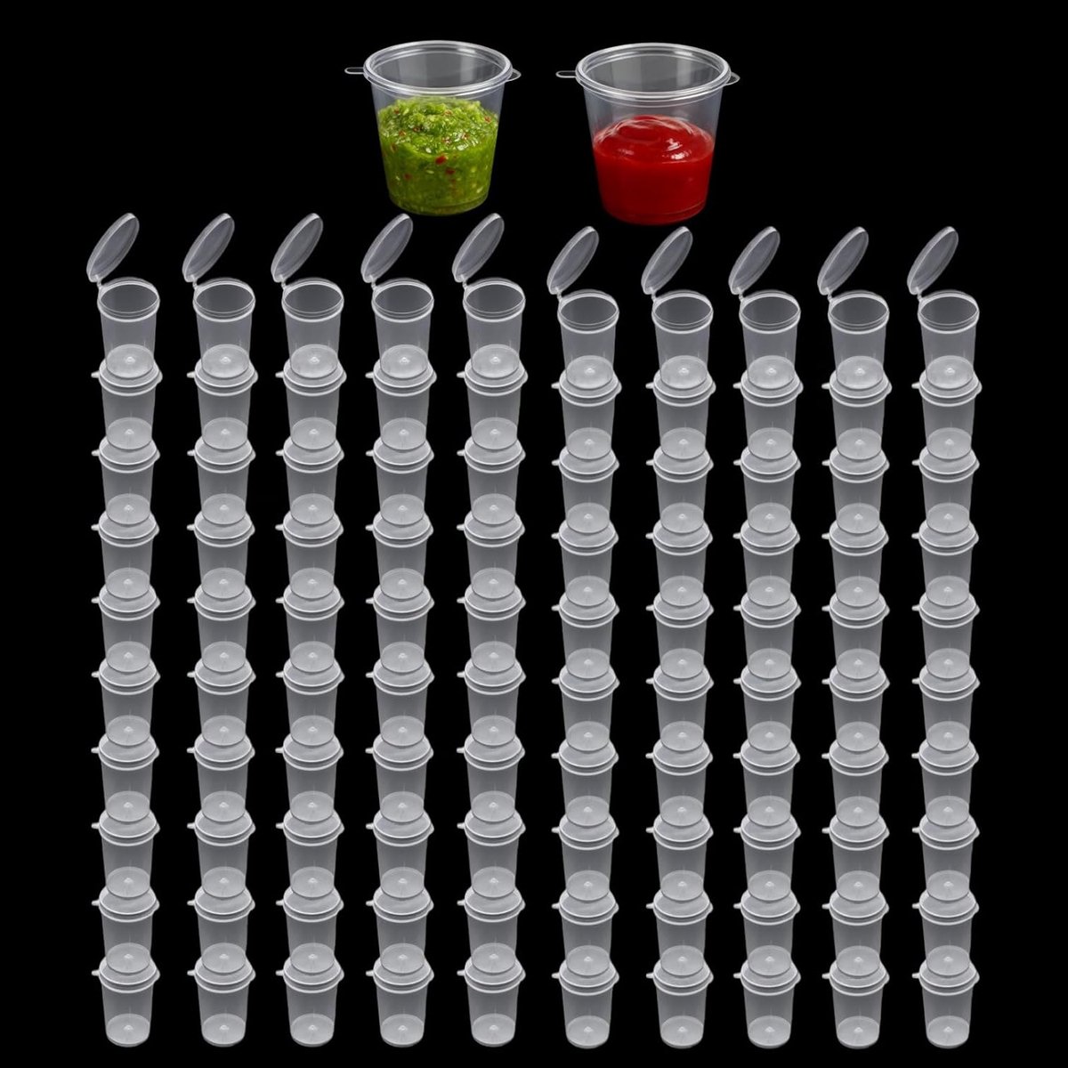 100 Stuks Kleine Plastic Dozen met Deksel, 25ml, Ideaal voor Sauzen, Dips en Specerijen