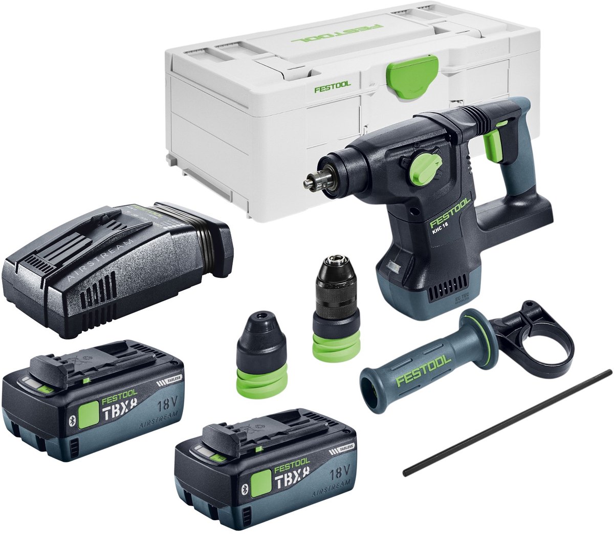 Festool KHC 18 EB-Basic accu-combinatiehamer 18 V 2,6 J SDS-Plus Brushless + 2x accu 8,0 Ah + snellader + Systainer