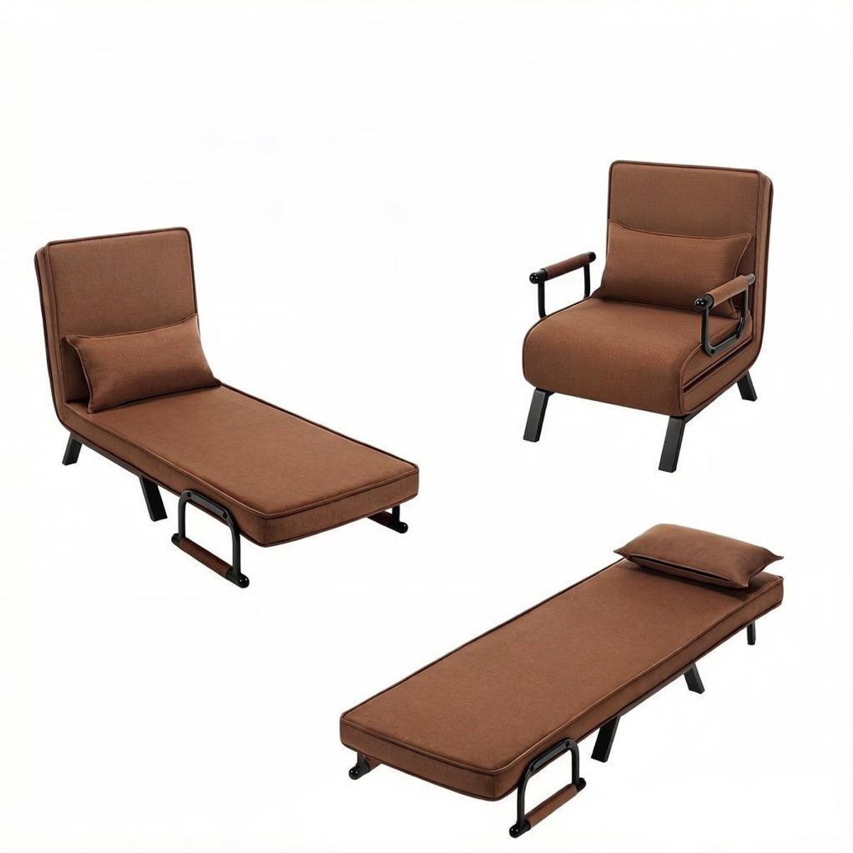 Slaapstoel - 60x184 cm - Inklapbare Slaapbank - Zetelbed – Slaapfauteuil 1 Persoon - Bruin