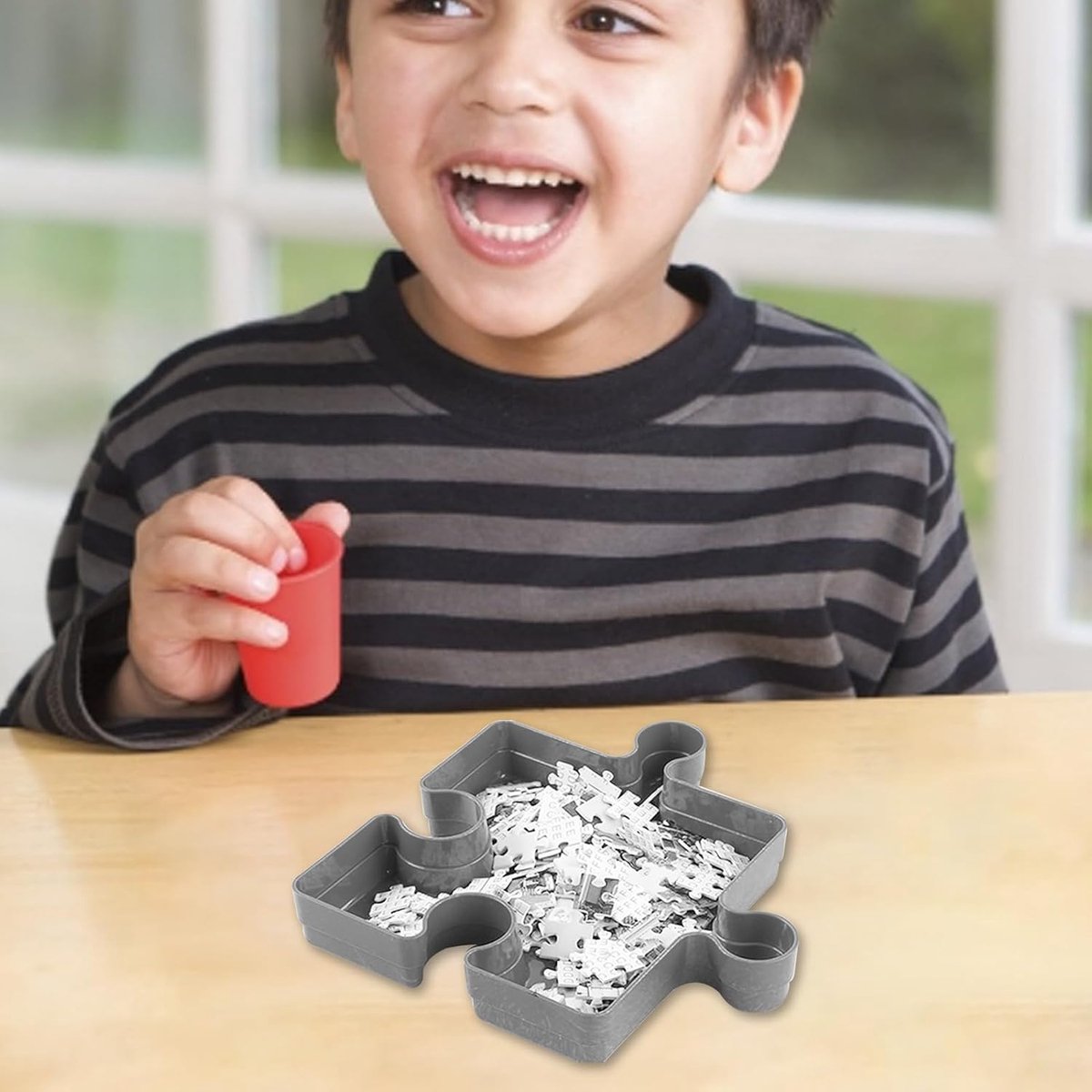 Puzzel Sorteerset - Sorteerbakjes - Puzzelstukjes Sorteren - Stapelbaar Ontwerp - 6 Bakjes - Grijs