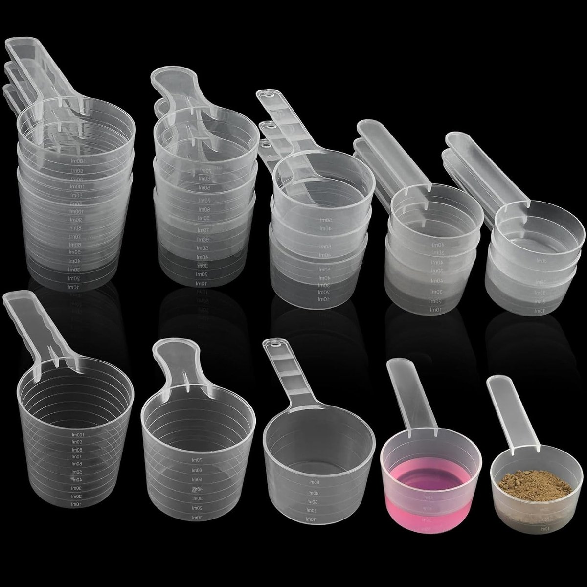 Set van 15 Kleine Maatlepels van Plastic, Perfect voor Keuken, Eiwitpoeder, Waspoeder en Vloeibare Afwasmiddelen, 30 ml tot 100 ml