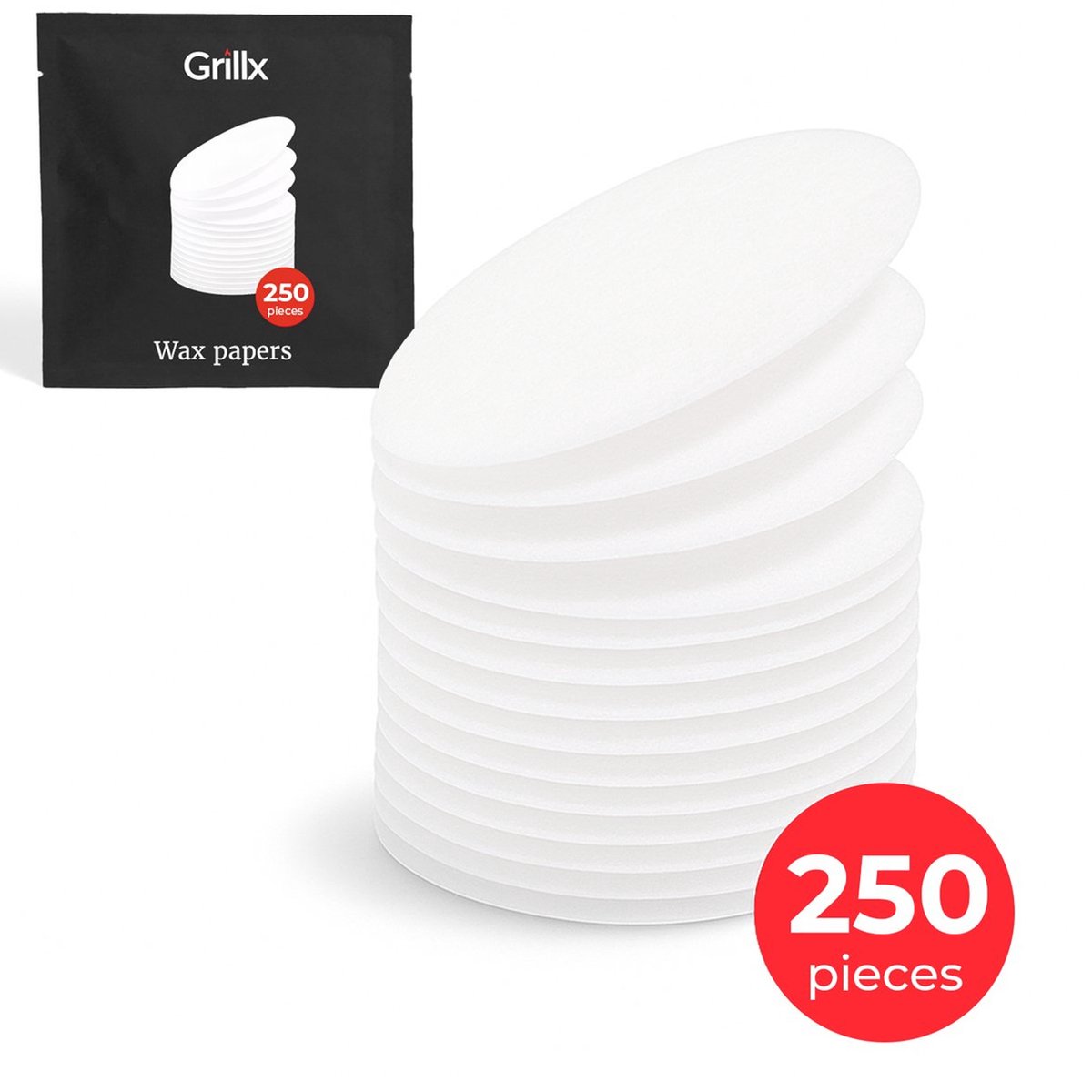 Grillx Wax Papier Hamburgerpers - 250 Stuks - Ø 11,3 - Waxpapiertjes Hamburger - Vetvrij Papier