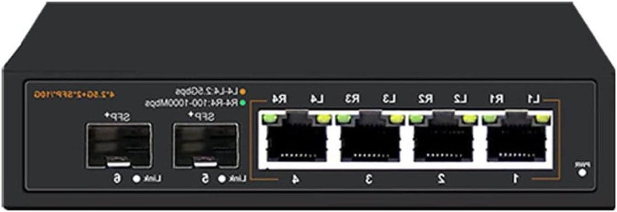 Netwerk Switch - Ethernet Hub - Snelle Dataoverdracht - 2.5 Gbps Poorten - 4 Poorten - Zwart