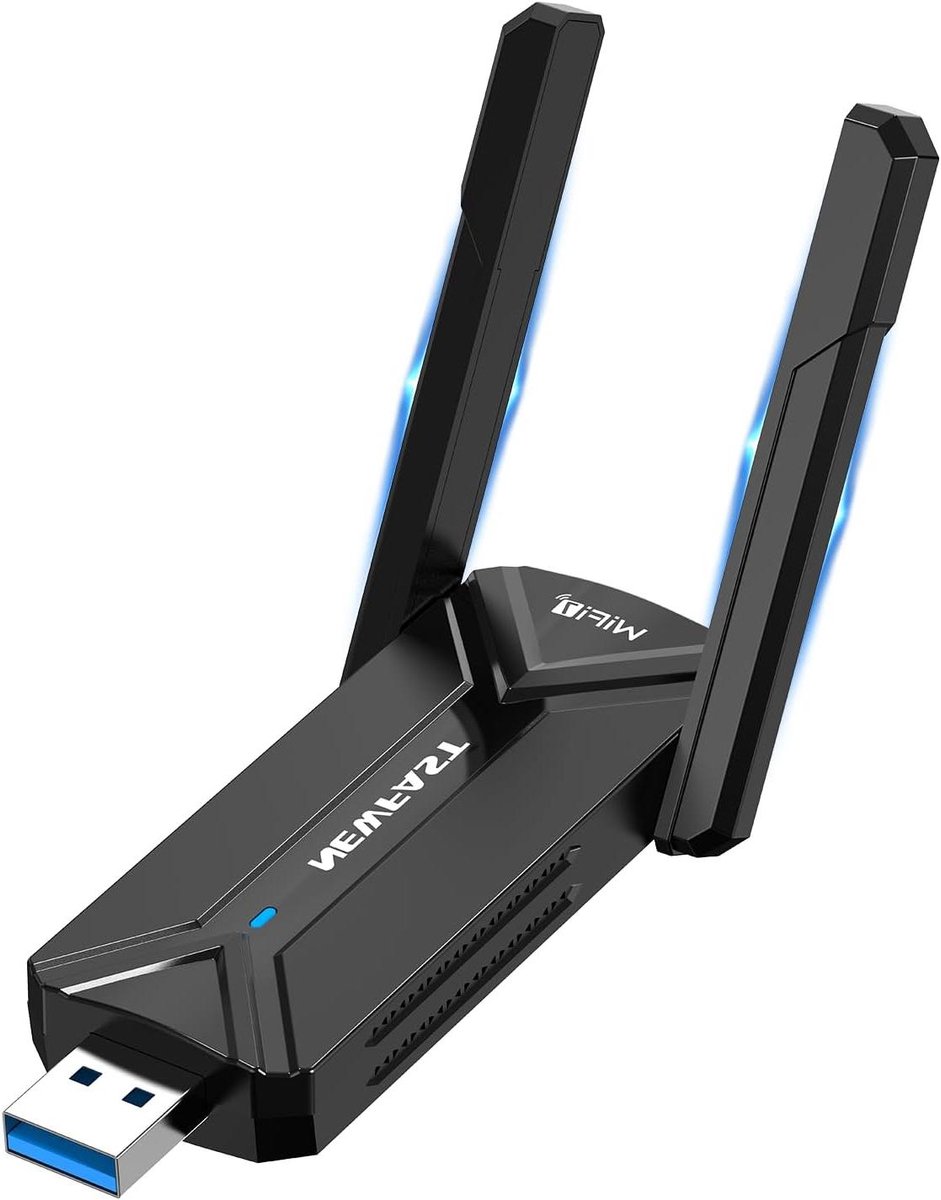 WiFi 7 Adapter - USB Netwerkkaart - Snelle Internetverbinding - Tri-Band 6GHz - 6500 Mbps - Zwart