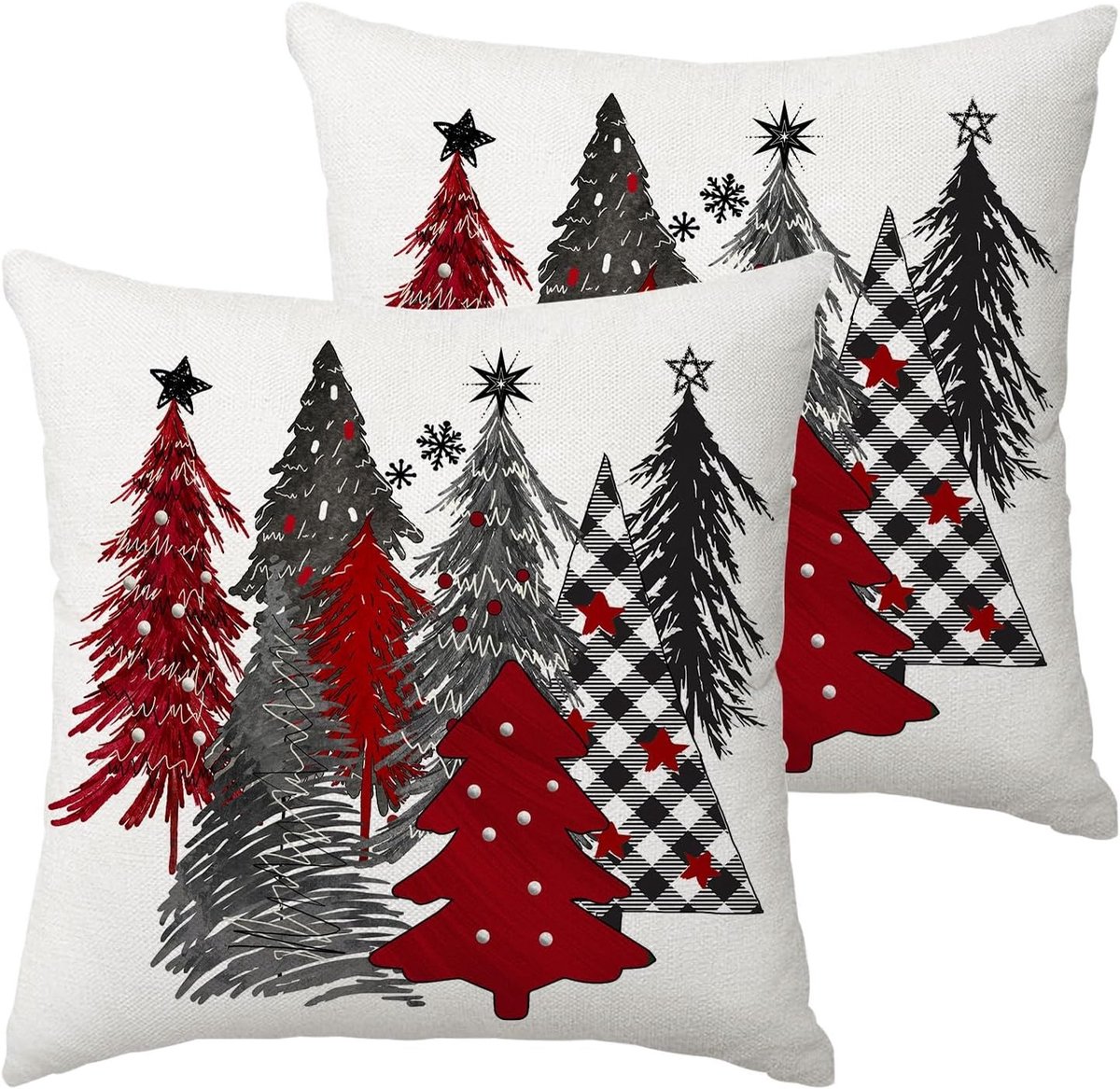 Kerst Kussenhoezen 60x60 cm Set van 2 met Kerstboom Design voor Winterse Decoratie in Huis en op de Bank