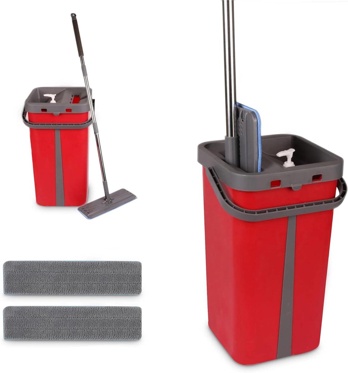 Vloerwisser - Platte Mop - Vloeren Reinigen - Met Uitwringsysteem - Dubbel Bed - Rood