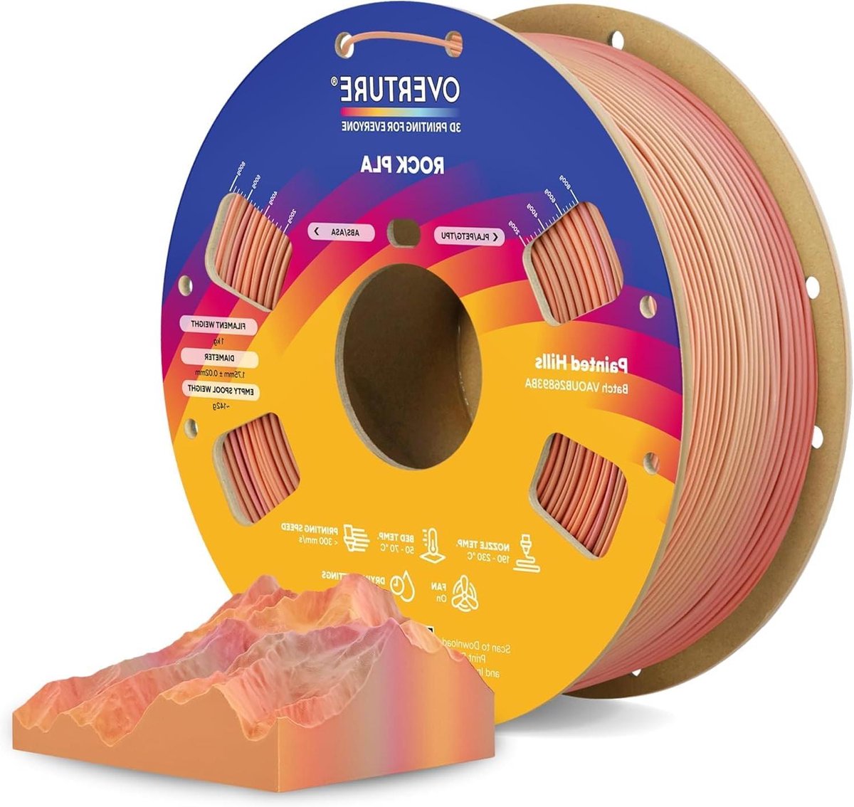 3D Print Filament - PLA Materiaal - Creatieve Projecten - Realistische Rots Textuur - 1.75mm 1kg - Geschilderde Heuvels