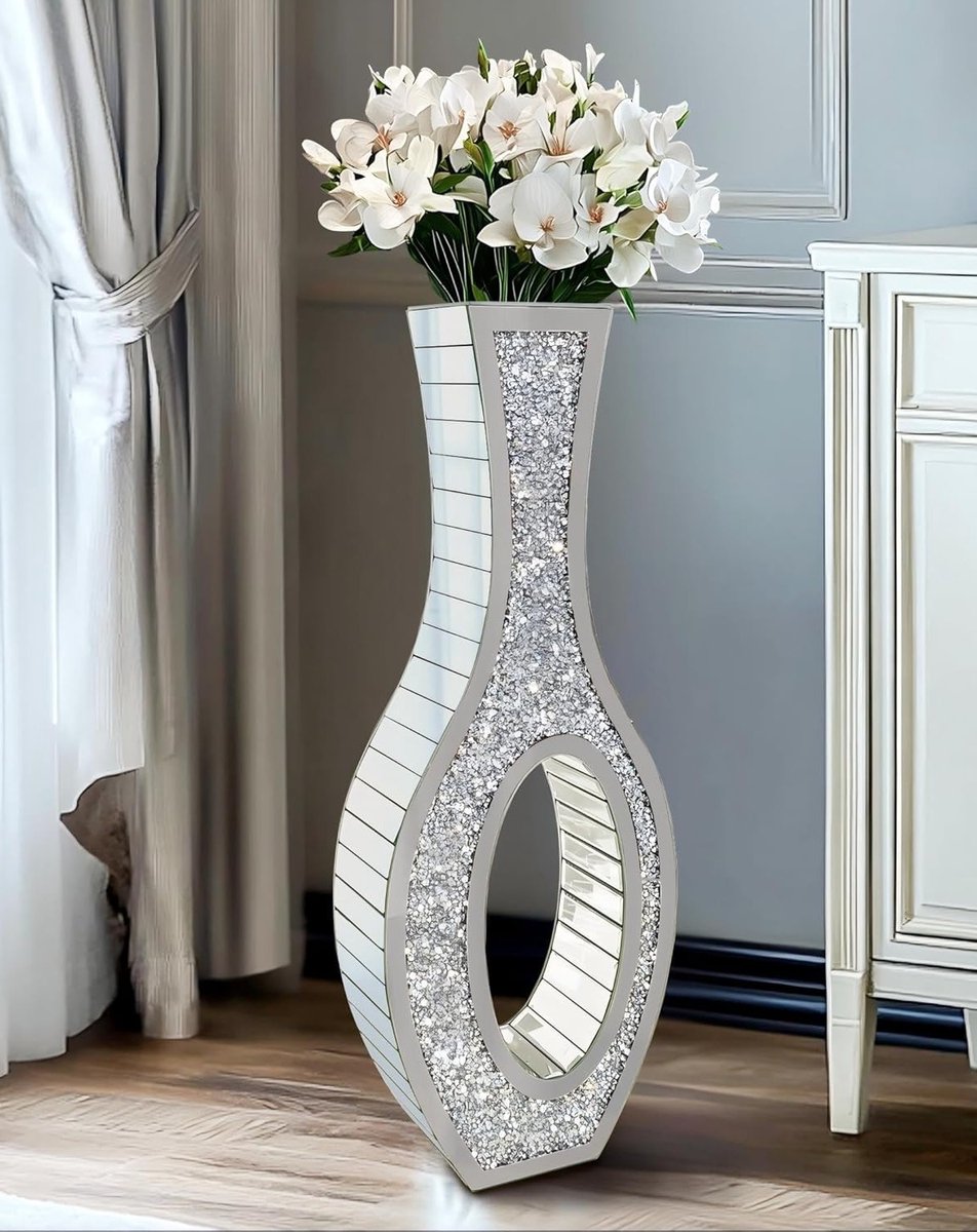 Grote Decoratieve Vloervaas van Spiegeld Glas, 76 cm Hoog voor Pampasgras en Bloemstukken, Elegante Slimme en Arched Silhouet Vaas