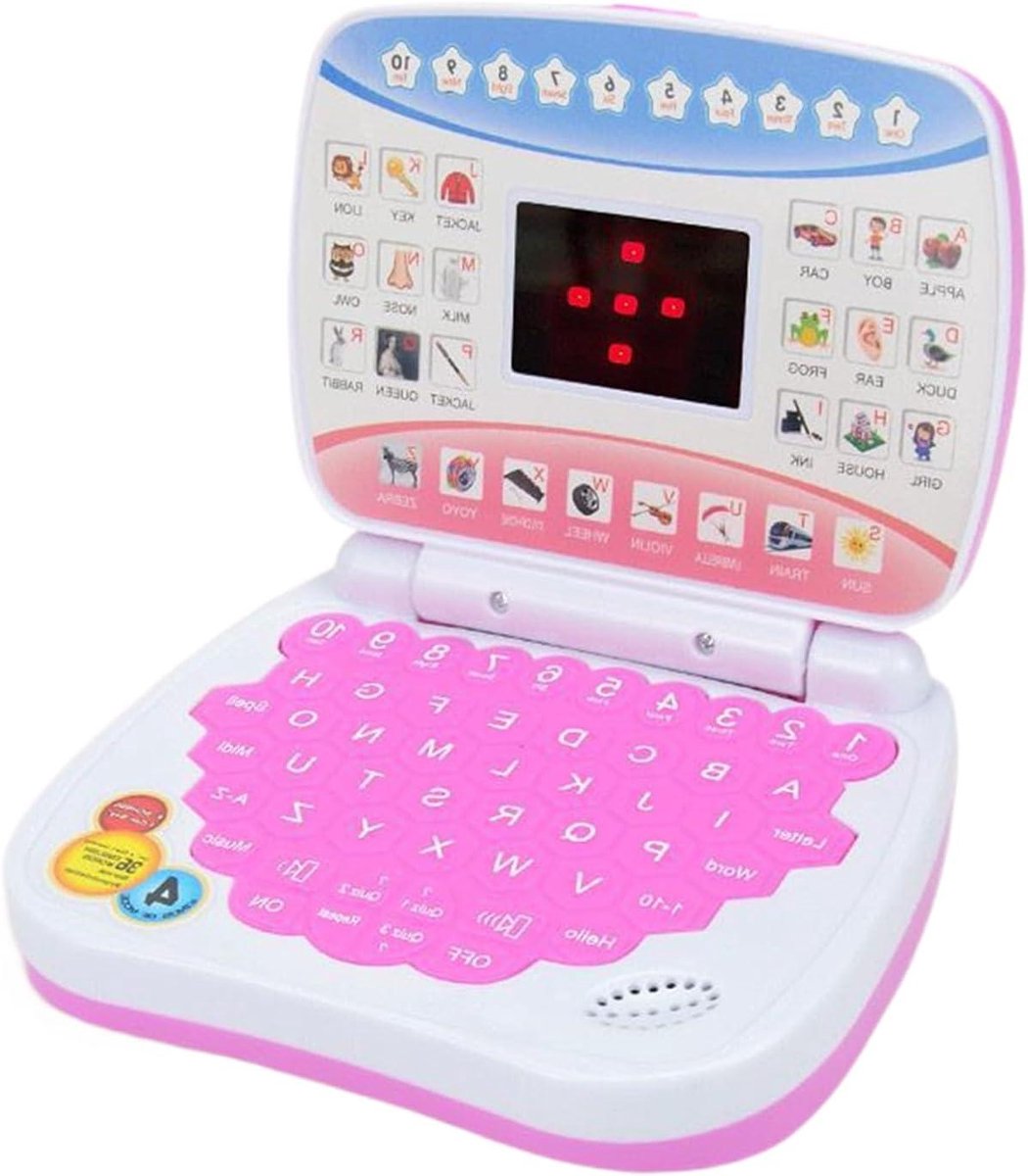 Kinderlaptop Speelgoed - Educatieve Leercomputer - Vroeg Leren - Muziek en Taal - 16 x 13 cm - Roze