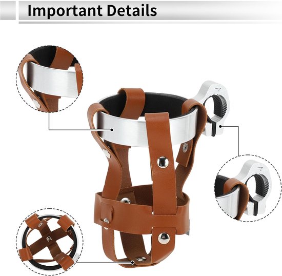 Ulisem - Houdertje voor Motorfiets en Fiets - Universele drinkfleshouder - Schroefmontage - PU en aluminium - Bruinzilver - Krassend en veilig - Stevig - Eenvoudig te monteren - Lichtgewicht — afbeelding 2