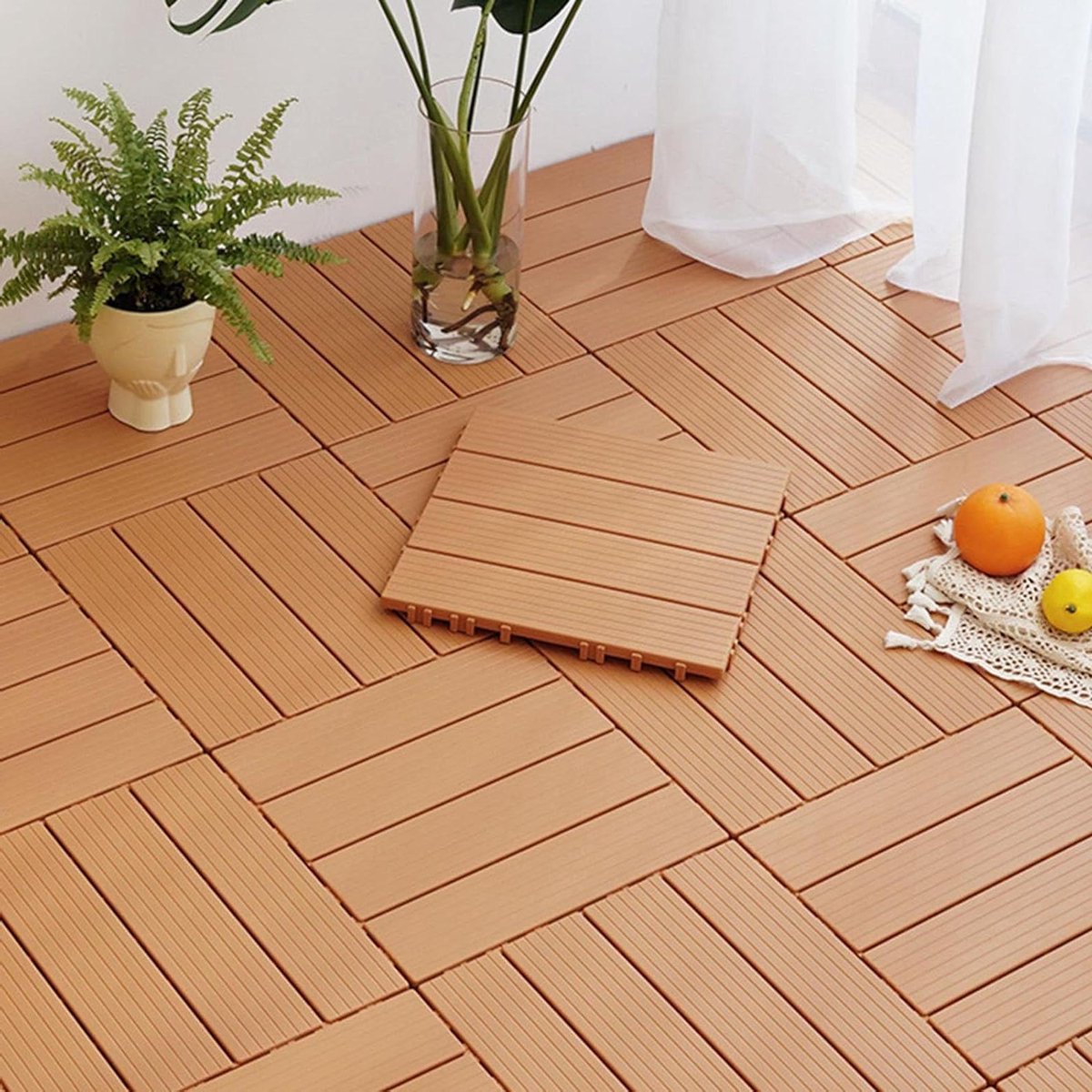 Houten Kunststof Tegels - Vlonderplaten Klik - Buiten Vloer - Waterdicht Snelmontage - 21 stuks - Chocoladebruin