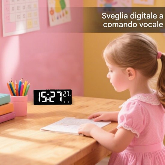 Digitale wekker - Klok met temperatuur - Slaap optimaliseren - Spraakbediening en sensor - 174 cm breed - Wit — afbeelding 3