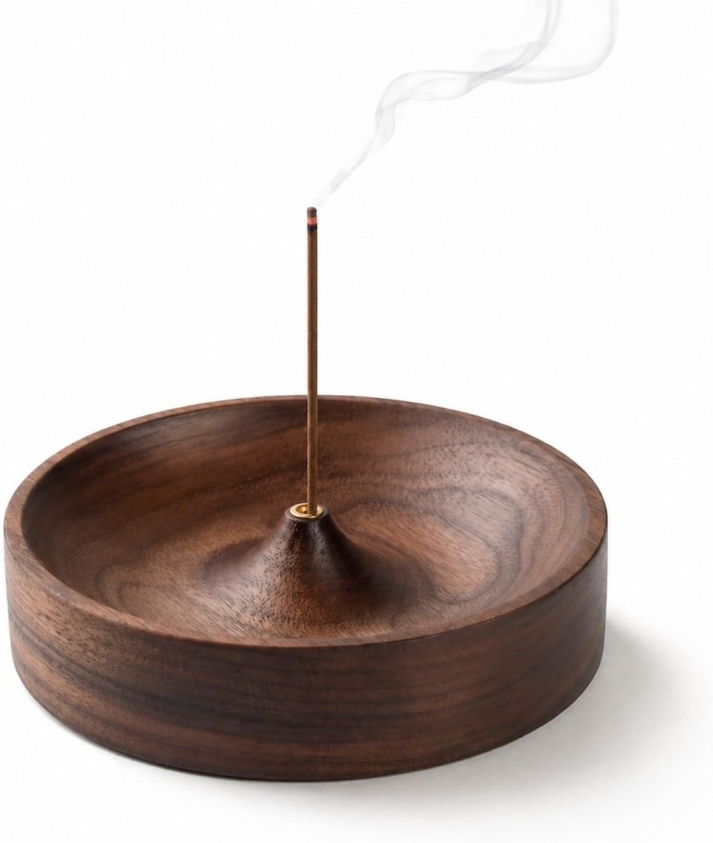 Compacte zwarte notenhouten wierookhouder voor meditatie en theeceremonie, ideaal voor Palo Santo, creëert een rustgevende Zen-sfeer met een gladde afwerking en 3 mm gat.