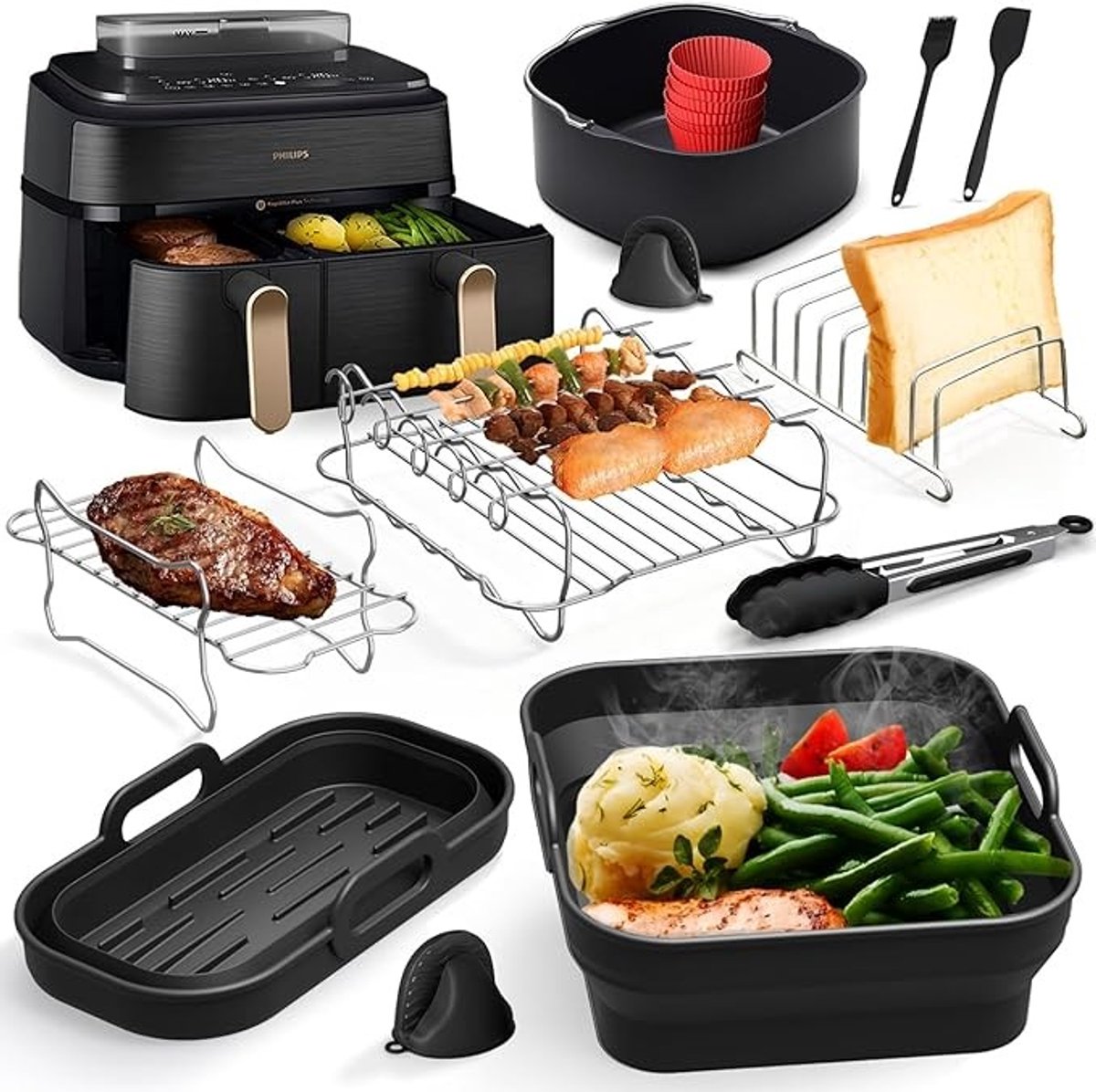 Opvouwbare Siliconen Ovenschaal voor Philips Airfryer Dual Basket 9L