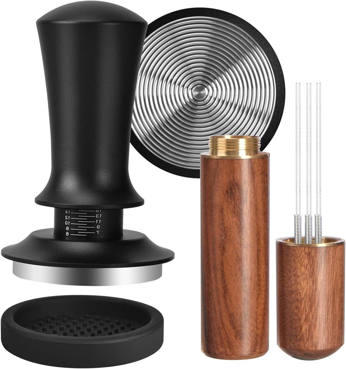 Koffie Tamper Set - Espresso Accessoires - Perfecte Espresso Maken - Roestvrijstalen Basis - 51 mm - Zilver Bruin