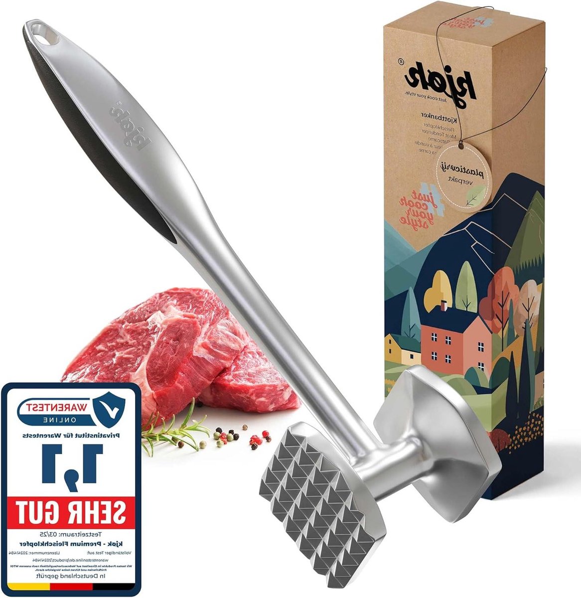 Vleeshamer Keuken - Schnitzelklopker - Vlees Malser Maken - Vaatwasserbestendig - 22 cm - Mat Chroom
