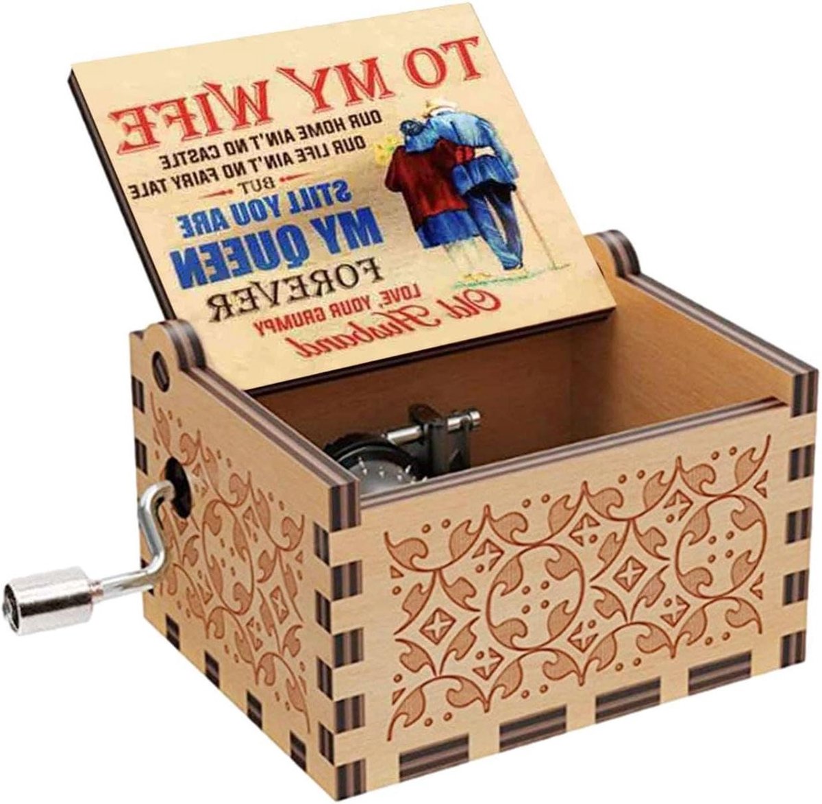 Houten Muziekdoos - Speeldoos Melodie - Liefde Uiten - Hand Crank Mechanisme - 95 cm - Houtkleur