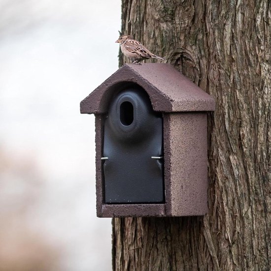 Nestkast Woodstone - Vogelhuisje Spreeuwen - Vogels Laten Broeden - Roofdiervast Ontwerp - 24D x 27B x 32H cm - Zwartbruin