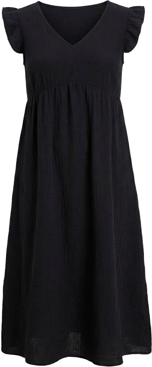 Ulla Popken - Dames - Maxi-jurk A-lijn V-hals trompetmouwen - Zwart - Maat 50+