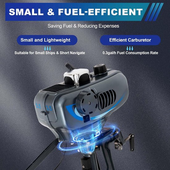 Buitenboordmotor 3.5 pk - Benzinemotor Rubberboot - Varen op Water - Lichtgewicht Aluminium - 49 cc - Zwart — afbeelding 3