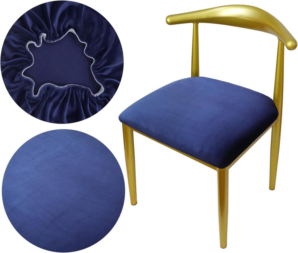 Ronde Stoelhoes van Luxe Stof, Diameter 36-50 cm, Elastisch en Wasbaar, Bescherming tegen Vlekken en Stof, Navy Blauw