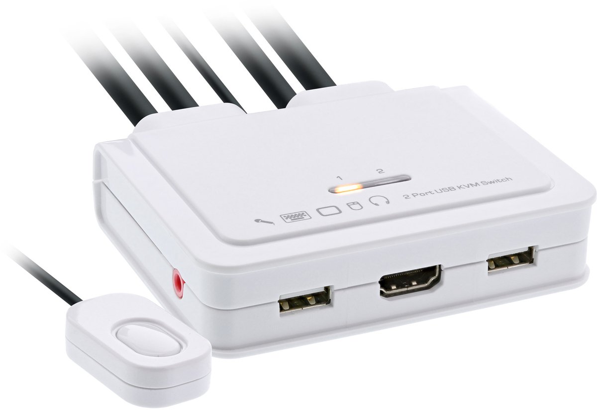InLine® 2-Poorts Kabel KVM Switch, HDMI, 4K, USB, met audio