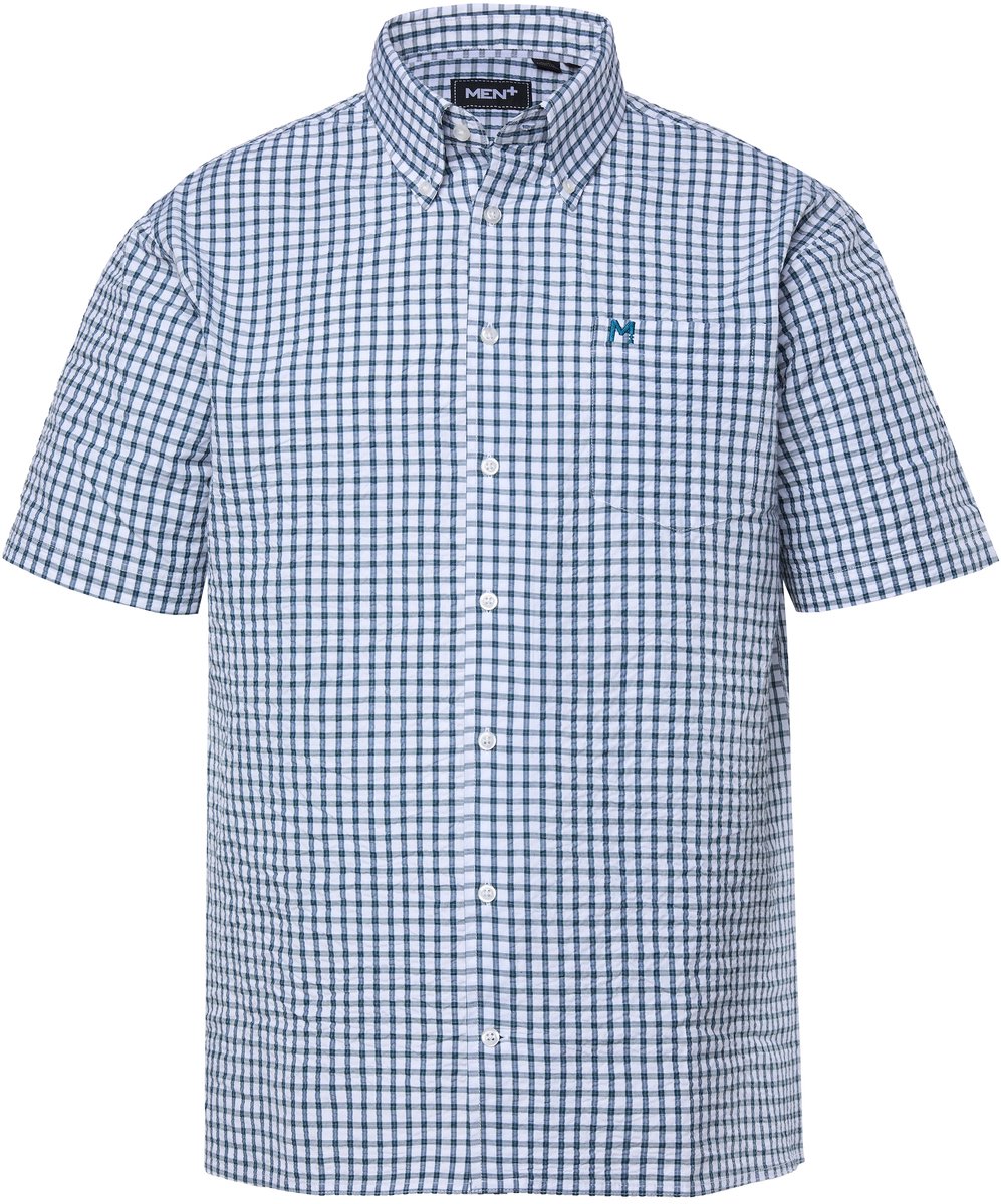 Men Plus - Heren - Ruitenoverhemd korte mouw seersucker buttondown-kraag - Midden groen - Maat 8XL