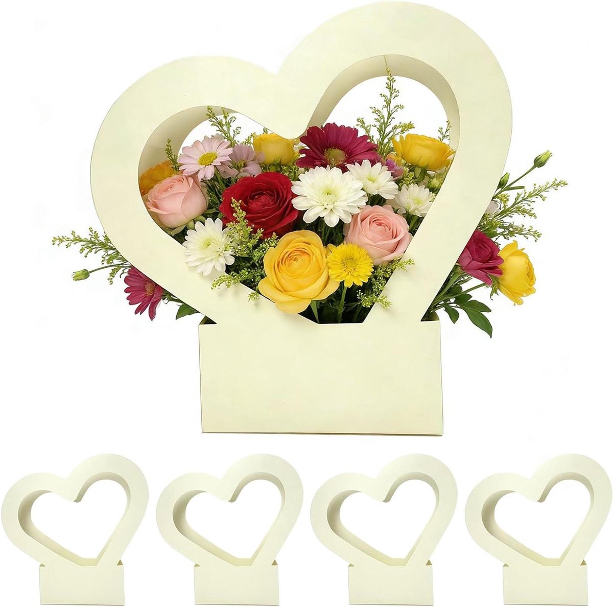 Bloemzakken Boeketten - Bloemenzakken Draagbaar - Bloemen Presenteren - Waterdicht Ontwerp - 5 Delig - Crèmekleurig
