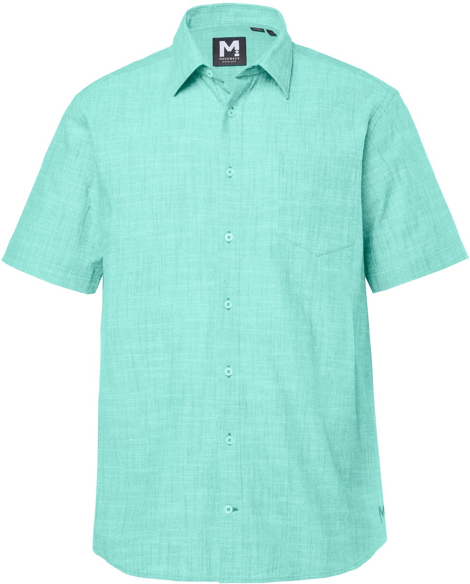 Men Plus - Heren - overhemd korte mouwen kentkraag linnenlook Comfort Fit - Blauwgroen - Maat L
