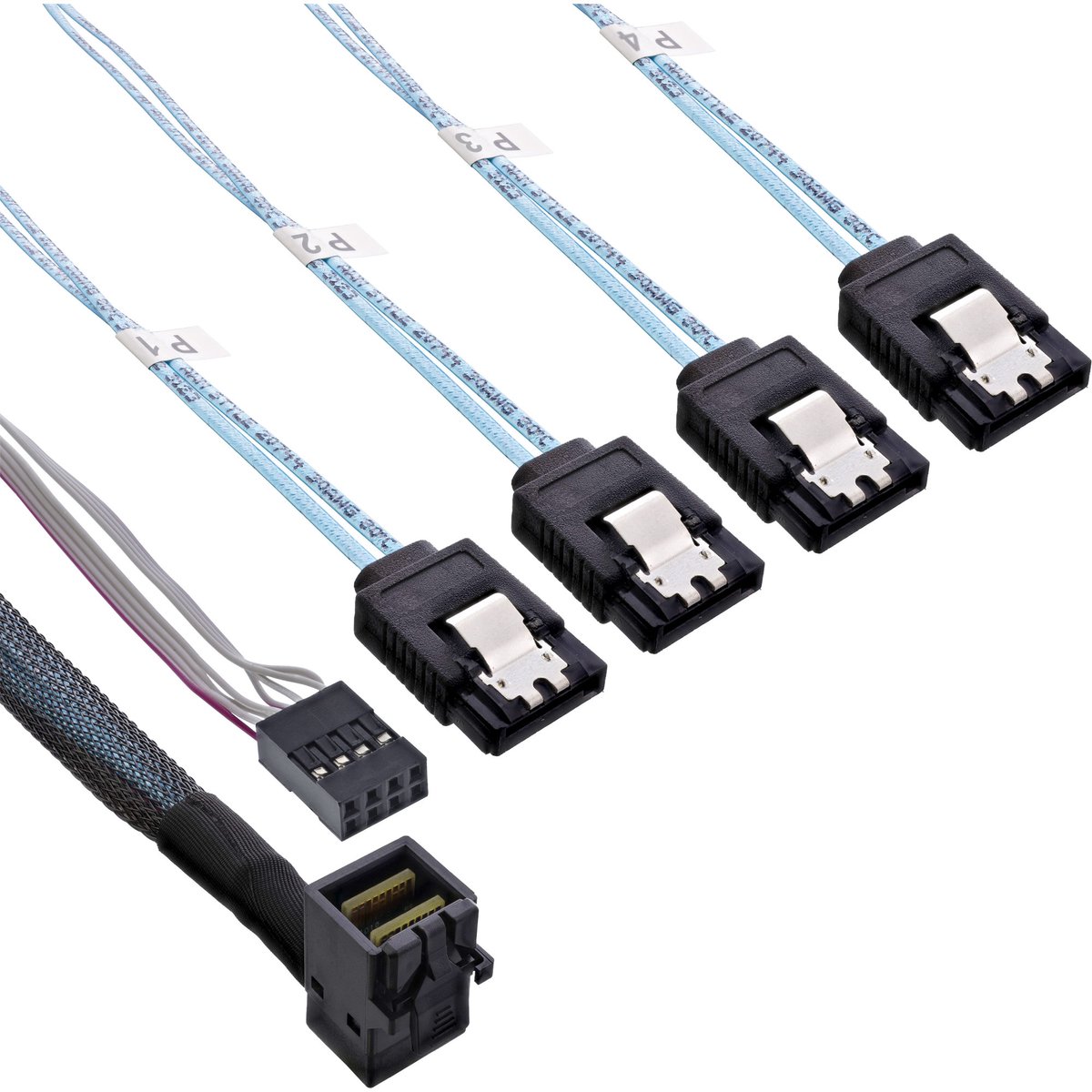 InLine® Mini SAS HD kabel, SFF-8643 haaks op 4x SATA + sideband, 1m