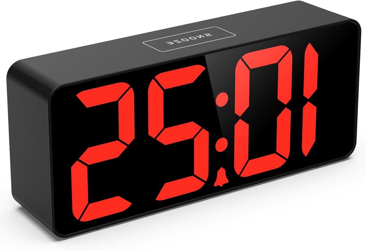 Digitale Wekker - Groot Display - Makkelijk Wakker Worden - Instelbare Helderheid - 19 cm Scherm - Zwart