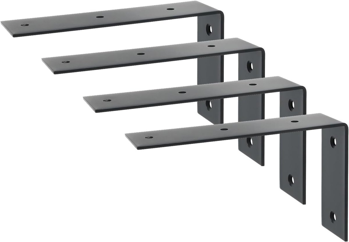 Set van 4 L-vormige Wandbeugels voor Planken, RVS 90° Hoeksteunen voor Houten Planken (175 x 104 mm) - Stevige en Duurzame Plankondersteuning