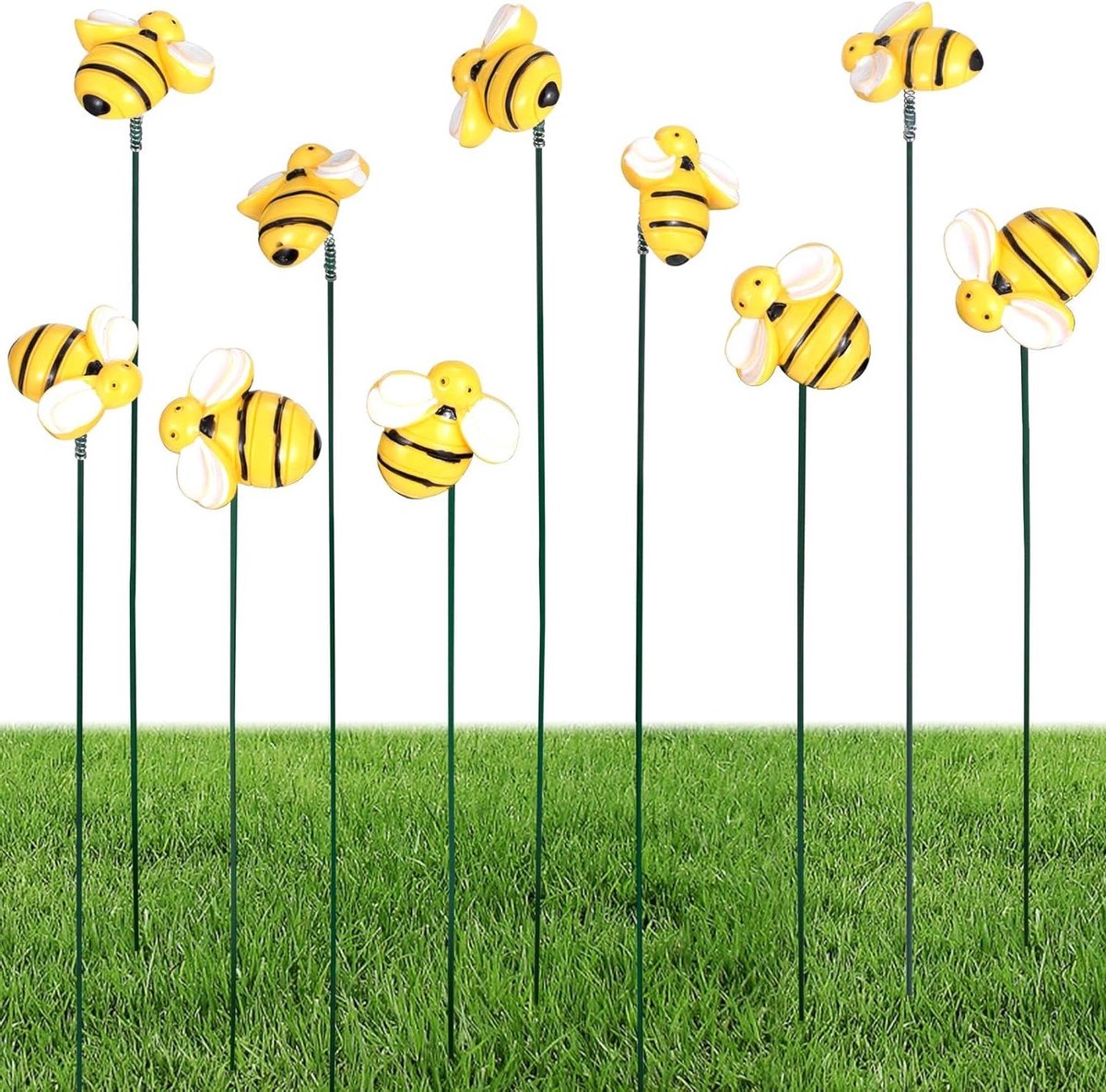 Bijen Tuinpalen - Decoratieve Plantenstokken - Tuin Decoreren - Realistisch en Schattig - 10 stuks - Geel